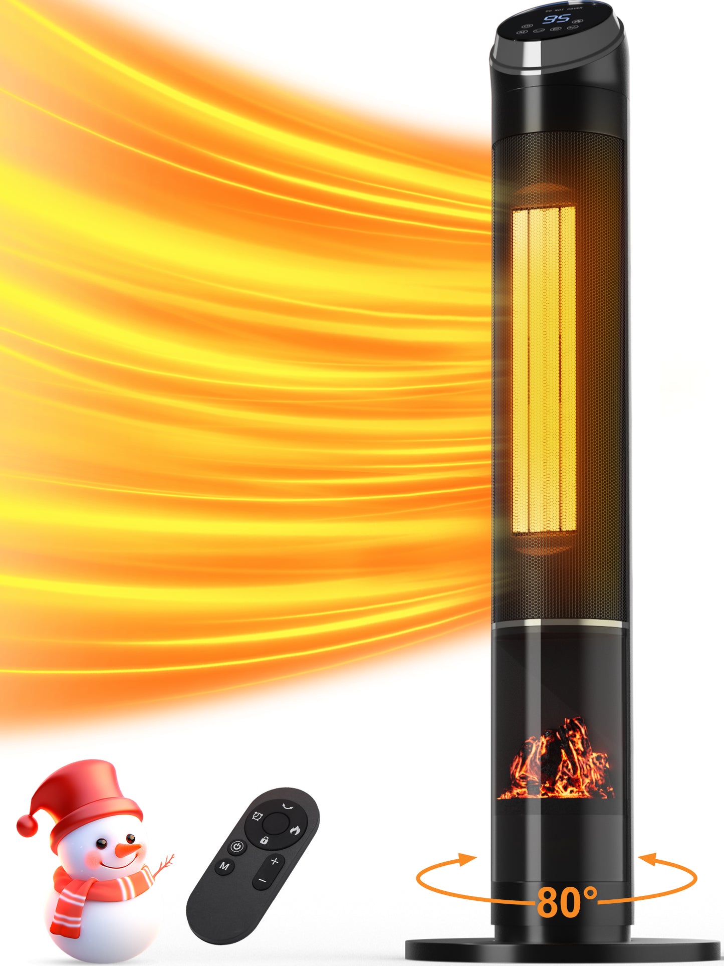 MEPTY Portable Electric Space Heater for Large Room 38" Ceramic Tower Space Heater with 3D Flame for Room Heating