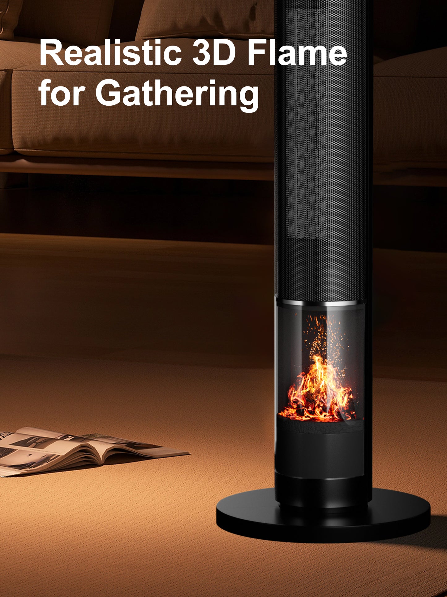 MEPTY Portable Electric Space Heater for Large Room 38" Ceramic Tower Space Heater with 3D Flame for Room Heating