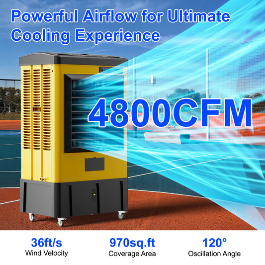 MEPTY 4800CFM Swamp Cooler, Evaporative Air Cooler with Continuous Auto Fill, Portable Evaporative Cooler for Commercial, Industrial, Garage, Patio Use