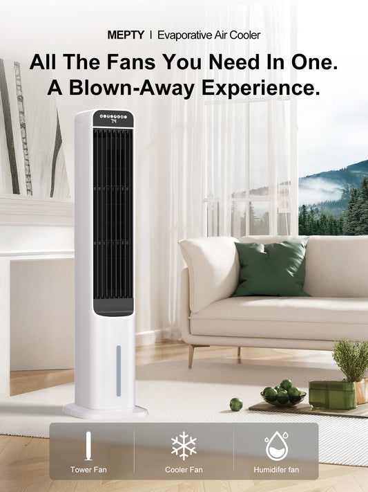 MEPTY Evaporative Air Cooler,Cooling Fans that Blow Cold Air with 120° Oscillation, 12H Timer,3 Speeds,Portable Swamp Cooler for Bedroom Office
