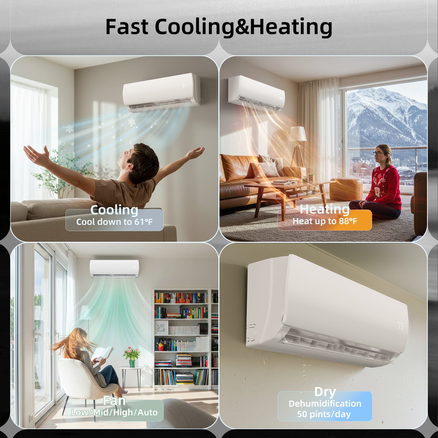 MEPTY 12000BTU Mini Split AC/Heating System, 19 SEER2 Energy Efficient Mini Split Air Conditioner, Ductless Inverter AC Unit with Pre-Charged Condenser, Cools Up to 750sq.ft,230V