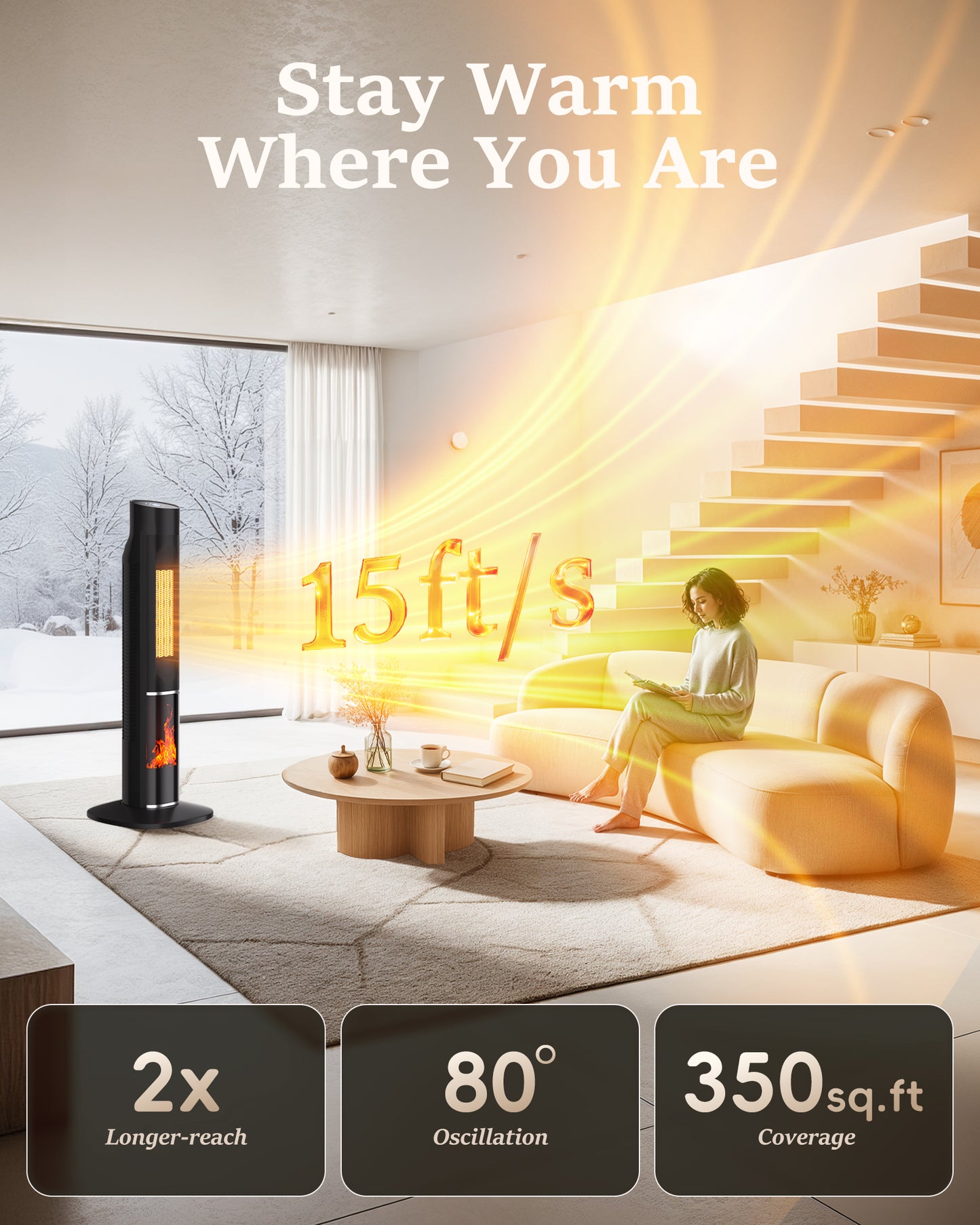 MEPTY 1500W Space Heater, Electric Heaters for Indoor Use with Thermostat and Remote, Overheat&Tip-over Protection,24H Timer