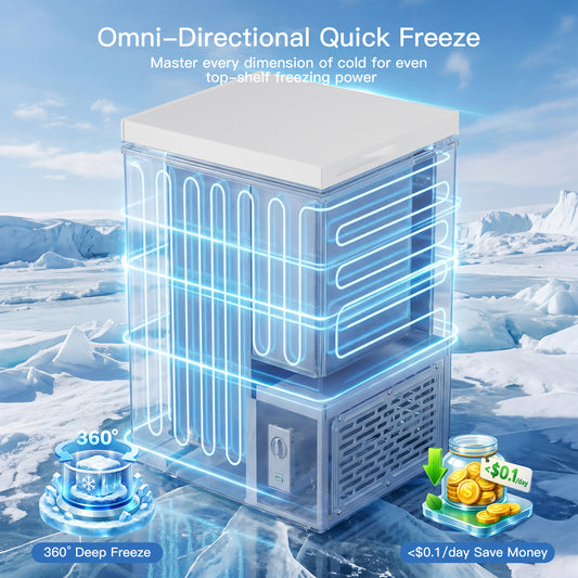 MEPTY 2.7 Cu.Ft Chest Freezer,Top Open Door Deep Freezer with 2 Removable Baskets,7 Adjustable Thermostat,Built-in LED Light