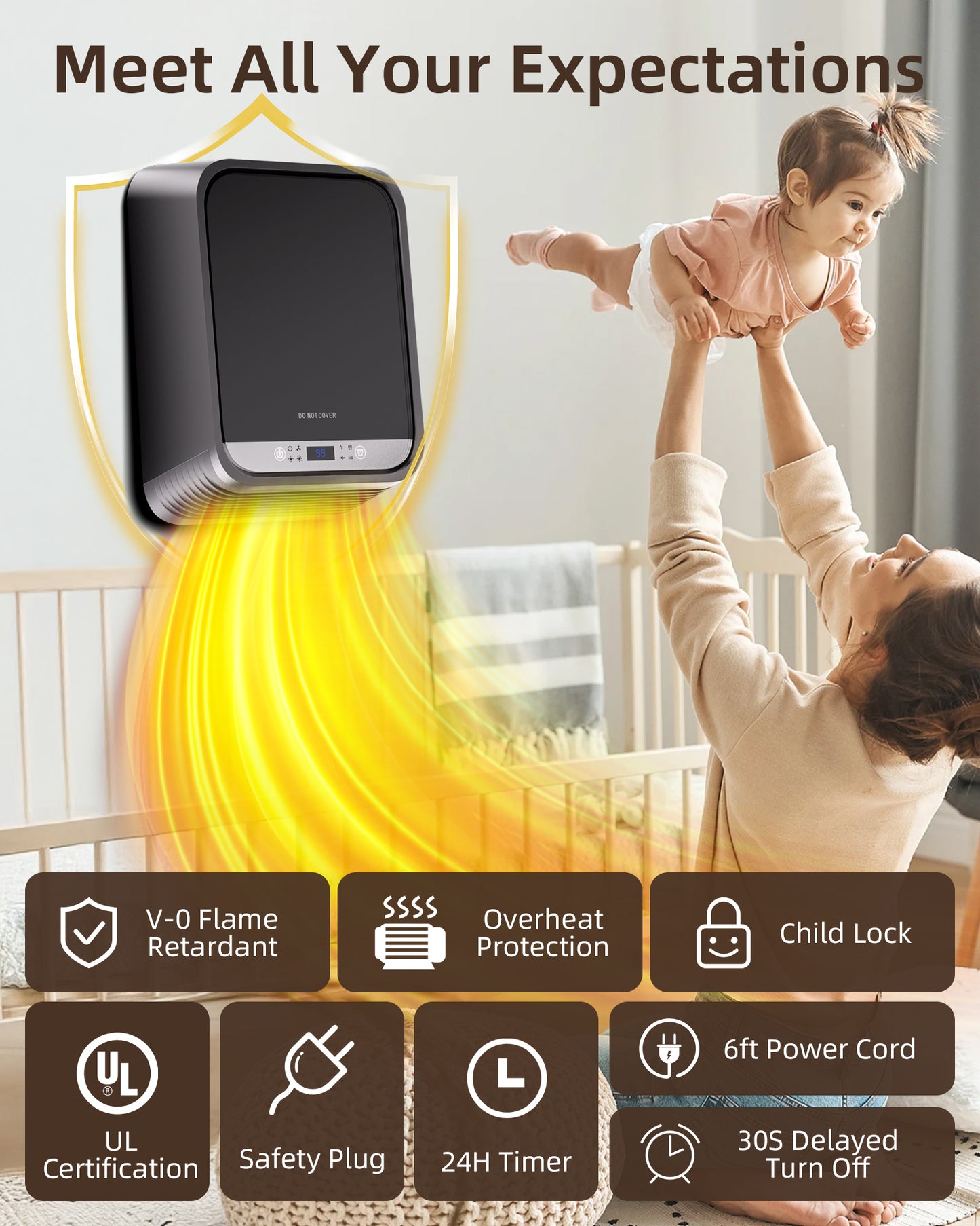 MEPTY 1500W Wall Mounted Space Heater with Towel Rack, IP24 Wall Heater, UL Certified, Thermostat & Remote Control, 24H Timer, ECO Mode, heaters for Indoor Use in Bathroom, Garag