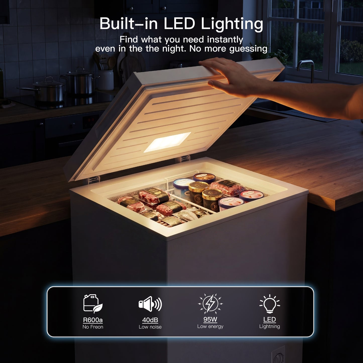 MEPTY 2.7 Cu.Ft Chest Freezer,Top Open Door Deep Freezer with 2 Removable Baskets,7 Adjustable Thermostat,Built-in LED Light