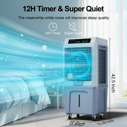 43 Inch Air Cooler for Large Room Garage Patio, Evaporative Air Cooler, 3880CFM Portable Swamp Cooler with Remote 3 Speeds Indoor Use, 12H Timer, 10.6 Gal Tank