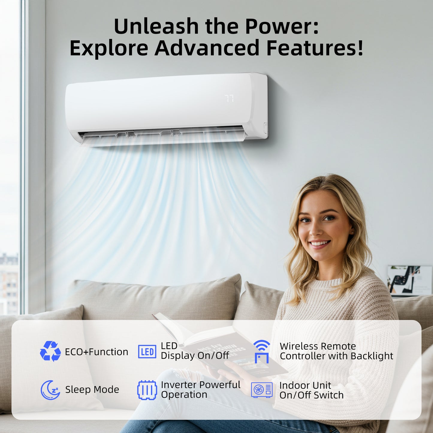 MEPTY 18000BTU Mini Split AC/Heating System, 19 SEER2 Energy Efficient Mini Split Air Conditioner, Ductless Inverter AC Unit with Pre-Charged Condenser, Cools Up to 1250sq.ft,230V