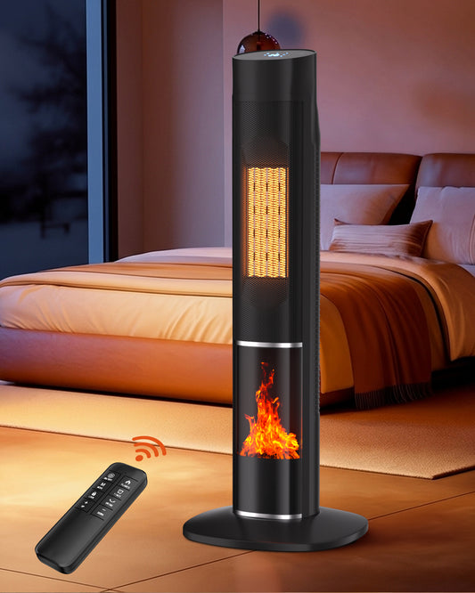 MEPTY 1500W Space Heater Large Room, Electric Heaters for Indoor Use with Thermostat and Remote, Overheat&Tip-over Protection, 80° Oscillation,24H Timer,3D Flame