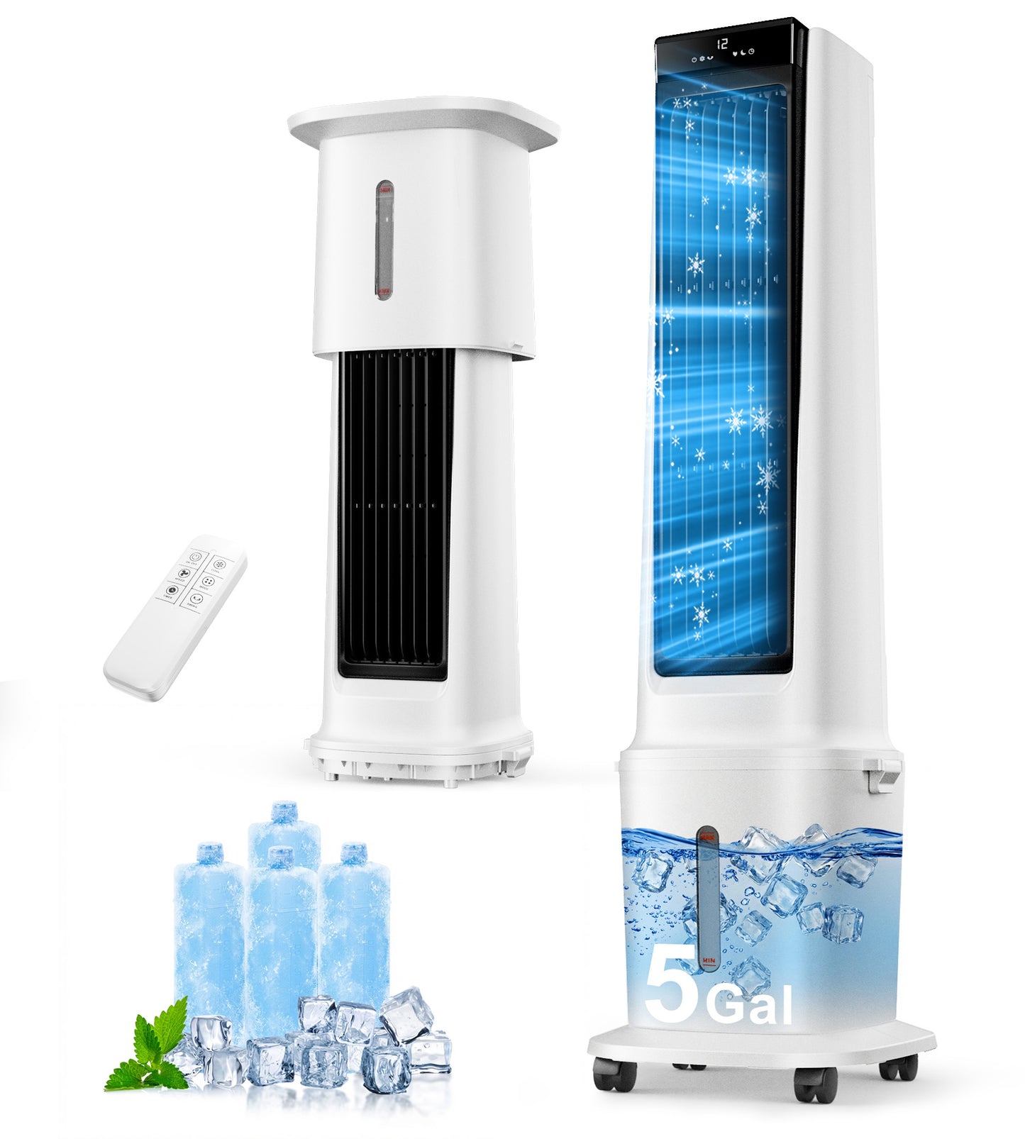 EPTY 46"Cooling Fans that Blow Cold air,3-IN-1 Windowless Portable Air Conditioners,Swamp Cooler,12H Timer,4 Modes & 3 Speeds,Evaporative Air Cooler with Removable 5Gal Water Tank for Bedroom Indoor