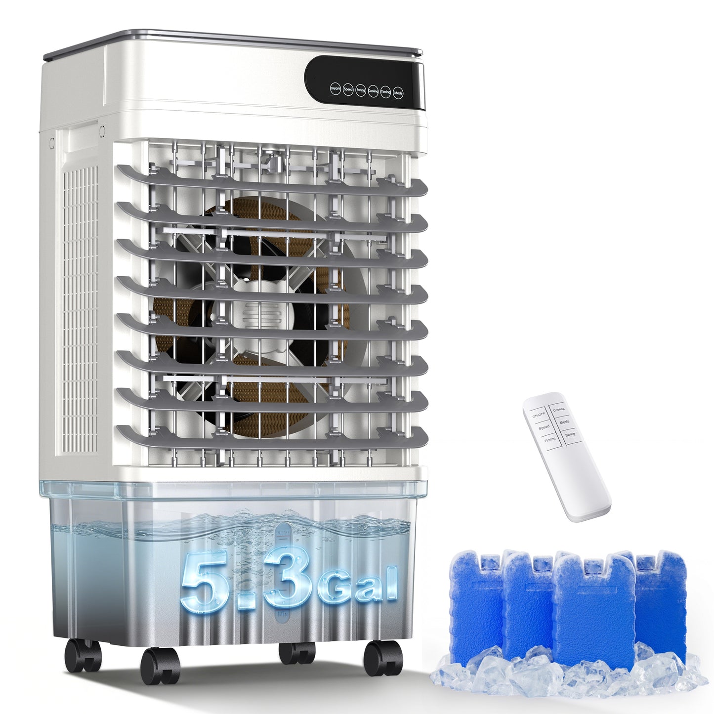 MEPTY 1800CFM Swamp Cooler, Evaporative Air Cooler with 5.3 Gallon Water Tank, 4 Ice Packs, 3 Speeds&Modes, 12H Timer, 120°Oscillation, Remote, Portable Air Conditioner Fan for Indoor Outdoor Use