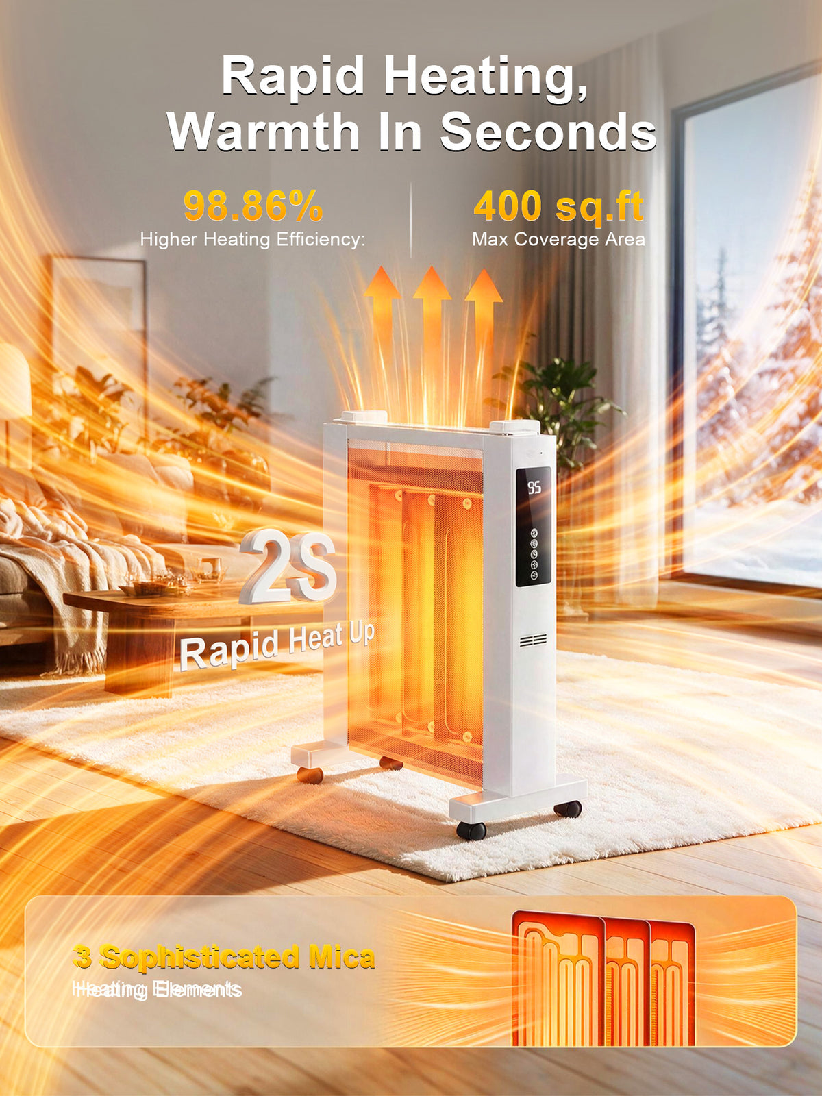 MEPTY Space Heater Large Room,Electric Space Heaters for Indoor Use,12H Timer,ECO, Remote Control, Heater for Room, Bedroom, Office,Garage
