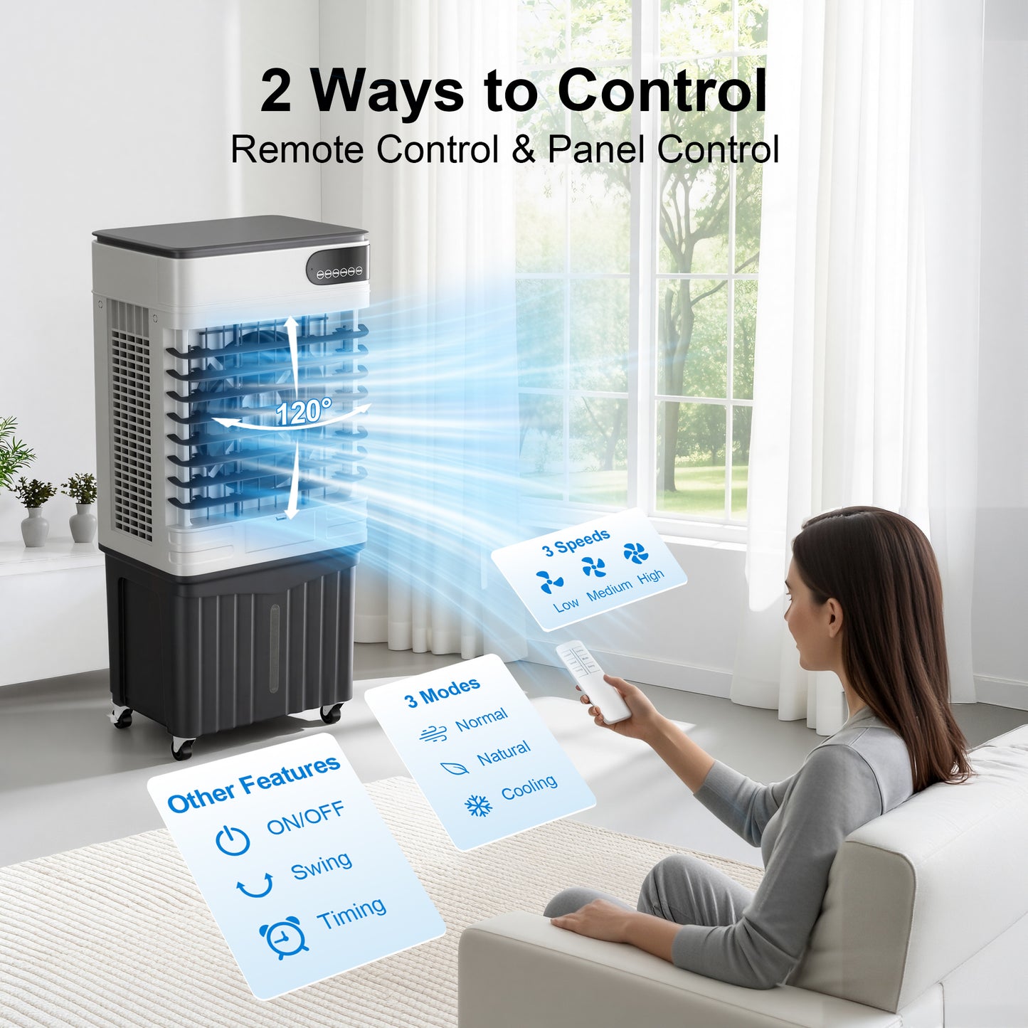 MEPTY 3600CFM Swamp Cooler, Evaporative Air Cooler with 13.5 Gallon Water Tank, 4 Ice Packs, 3 Speeds&Modes, 12H Timer, 120°Oscillation, Remote, Portable Air Conditioner Fan for Garage, Outdoor, Patio