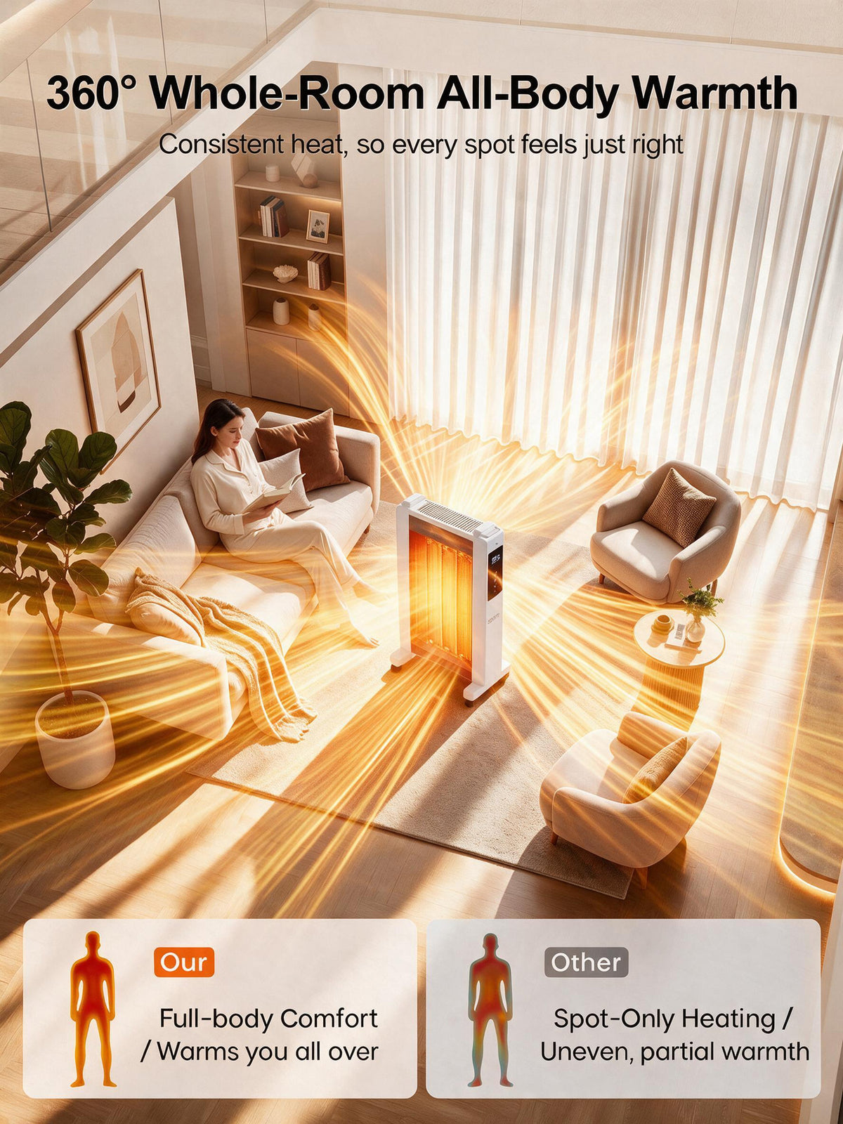 MEPTY Space Heater Large Room,Electric Space Heaters for Indoor Use,12H Timer,ECO, Remote Control, Heater for Room, Bedroom, Office,Garage