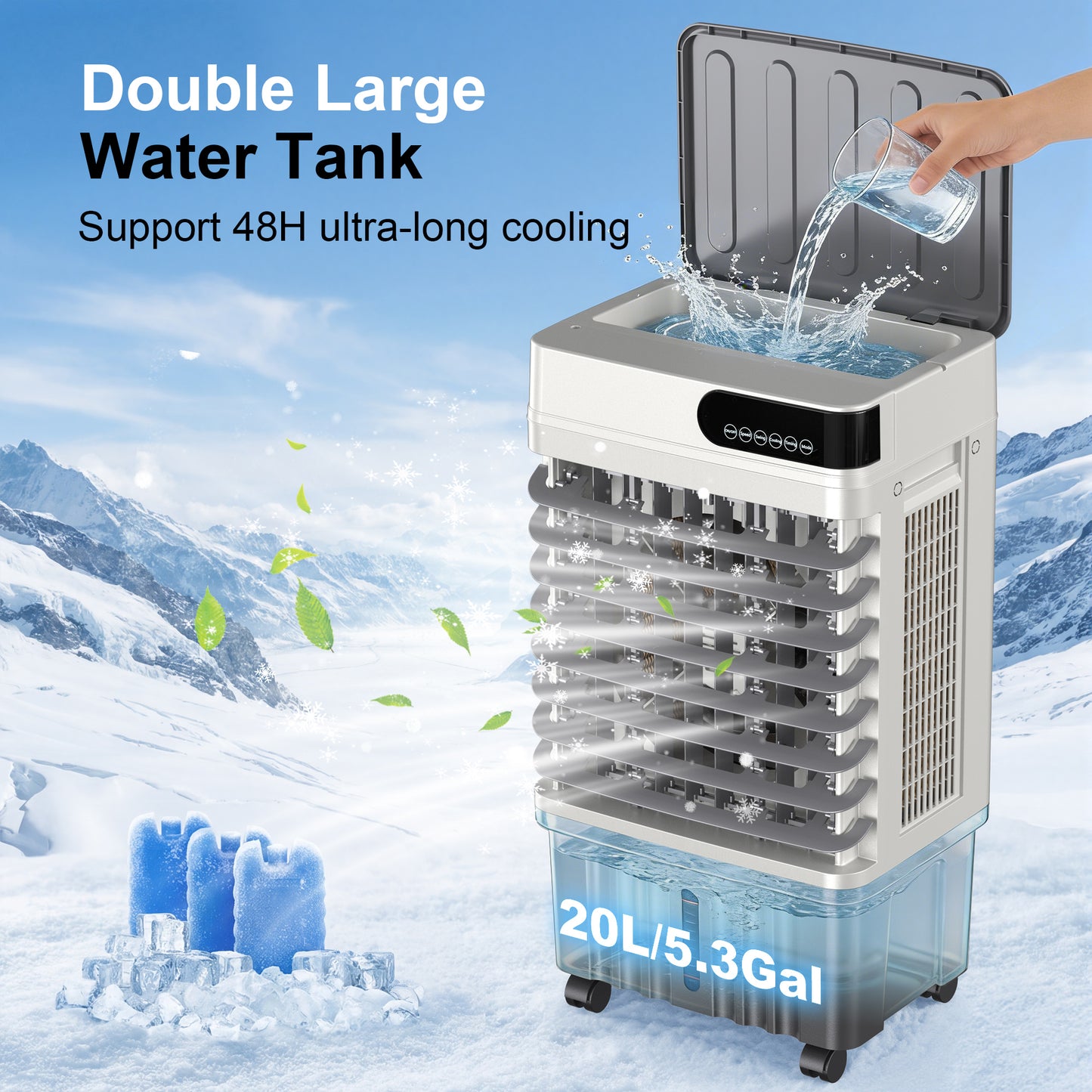 MEPTY 1800CFM Swamp Cooler, Evaporative Air Cooler with 5.3 Gallon Water Tank, 4 Ice Packs, 3 Speeds&Modes, 12H Timer, 120°Oscillation, Remote, Portable Air Conditioner Fan for Indoor Outdoor Use