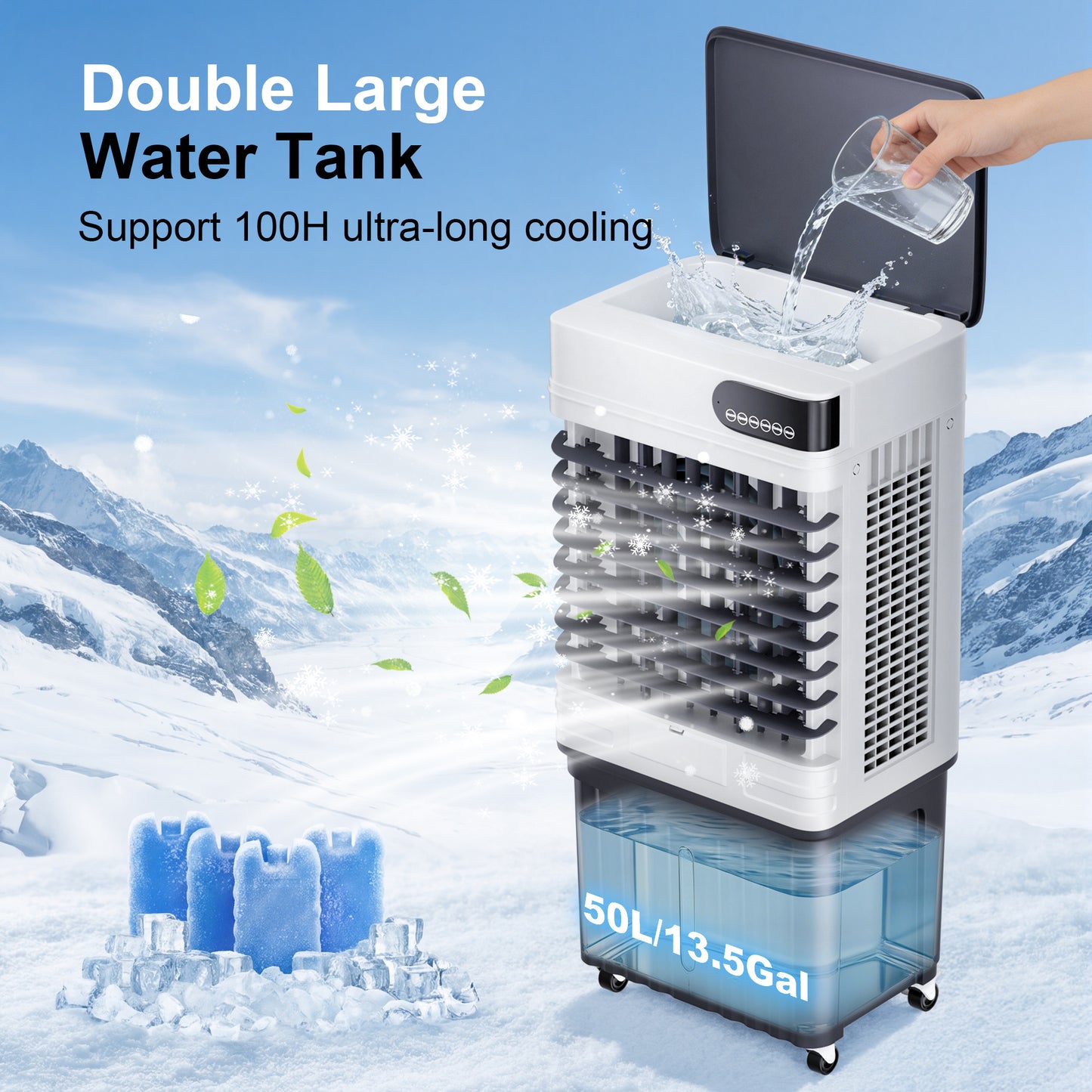 MEPTY 3600CFM Swamp Cooler, Evaporative Air Cooler with 13.5 Gallon Water Tank, 4 Ice Packs, 3 Speeds&Modes, 12H Timer, 120°Oscillation, Remote, Portable Air Conditioner Fan for Garage, Outdoor, Patio