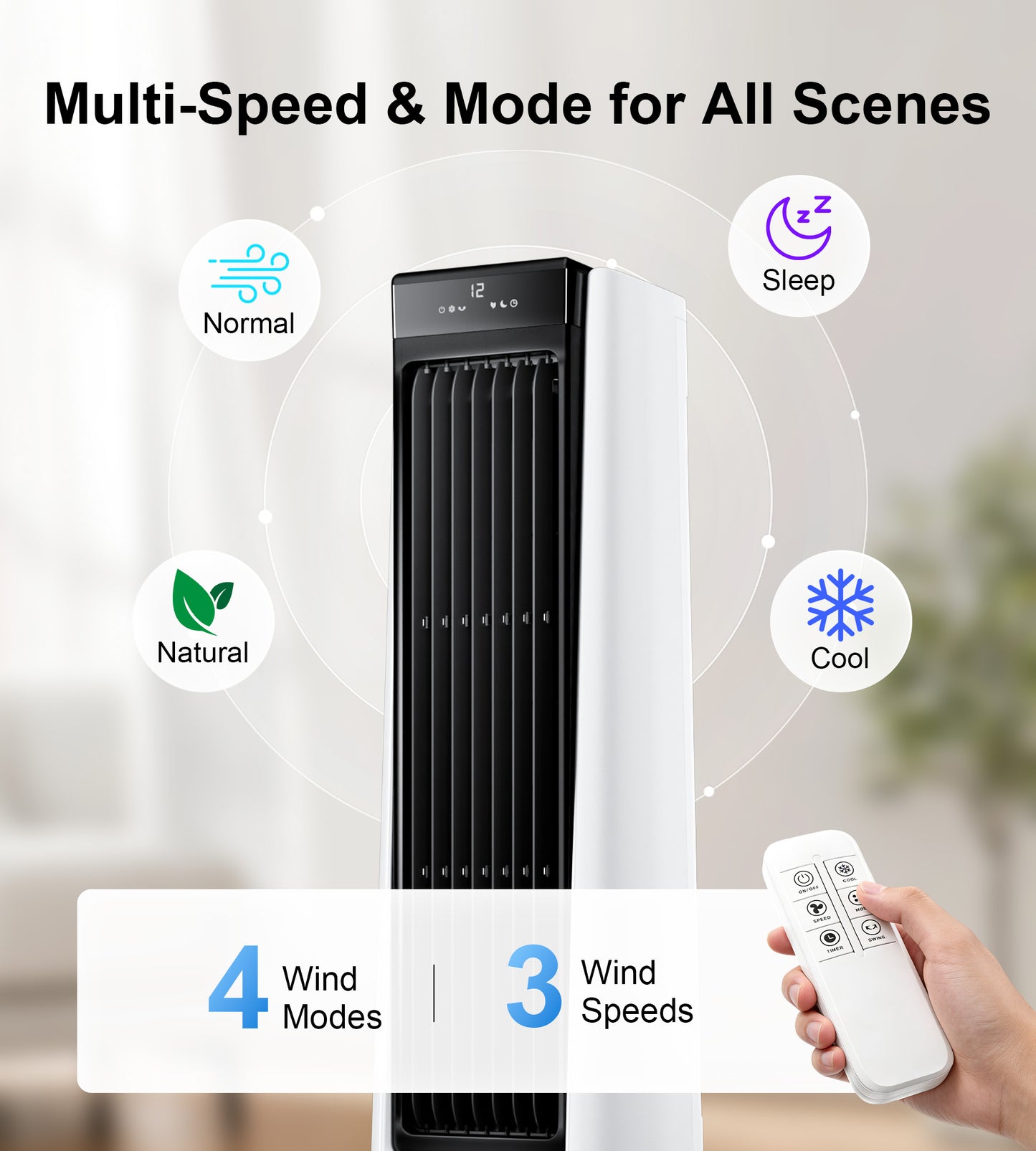EPTY 46"Cooling Fans that Blow Cold air,3-IN-1 Windowless Portable Air Conditioners,Swamp Cooler,12H Timer,4 Modes & 3 Speeds,Evaporative Air Cooler with Removable 5Gal Water Tank for Bedroom Indoor