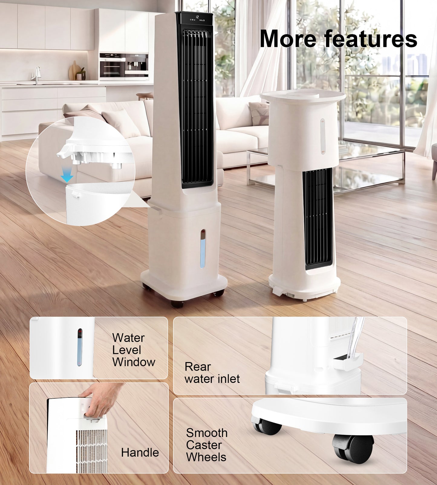 EPTY 46"Cooling Fans that Blow Cold air,3-IN-1 Windowless Portable Air Conditioners,Swamp Cooler,12H Timer,4 Modes & 3 Speeds,Evaporative Air Cooler with Removable 5Gal Water Tank for Bedroom Indoor