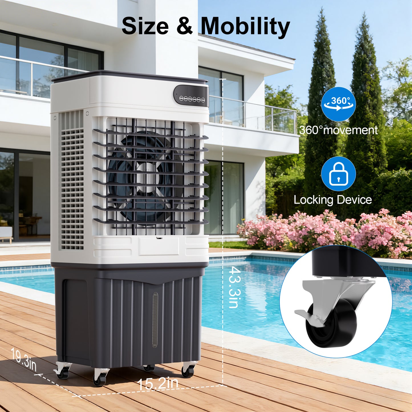 MEPTY 3600CFM Swamp Cooler, Evaporative Air Cooler with 13.5 Gallon Water Tank, 4 Ice Packs, 3 Speeds&Modes, 12H Timer, 120°Oscillation, Remote, Portable Air Conditioner Fan for Garage, Outdoor, Patio