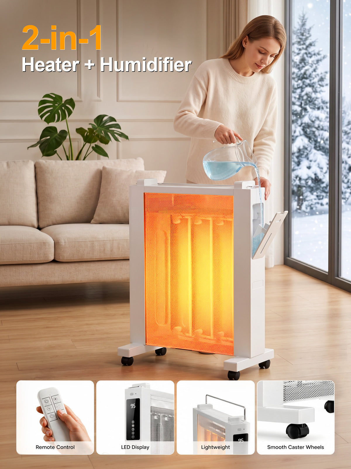 MEPTY Space Heater Large Room,Electric Space Heaters for Indoor Use,12H Timer,ECO, Remote Control, Heater for Room, Bedroom, Office,Garage
