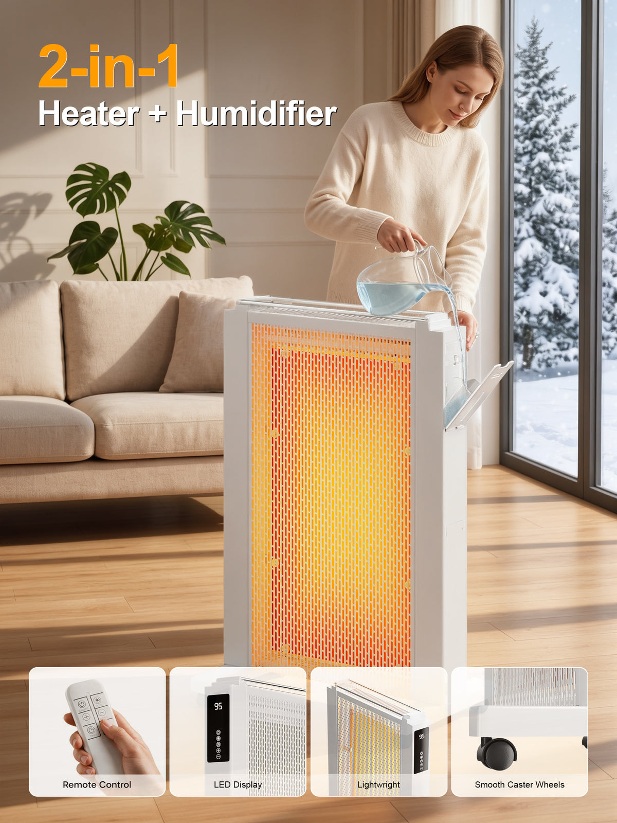 MEPTY Space Heater Large Room,Electric Mica Infrared Heaters for Indoor Use,Digital Thermostat,Energy Saving,Overheat & Tip-Over Protection,360°Whole Room Heater for Indoor Use,Bedroom,Office,Garage