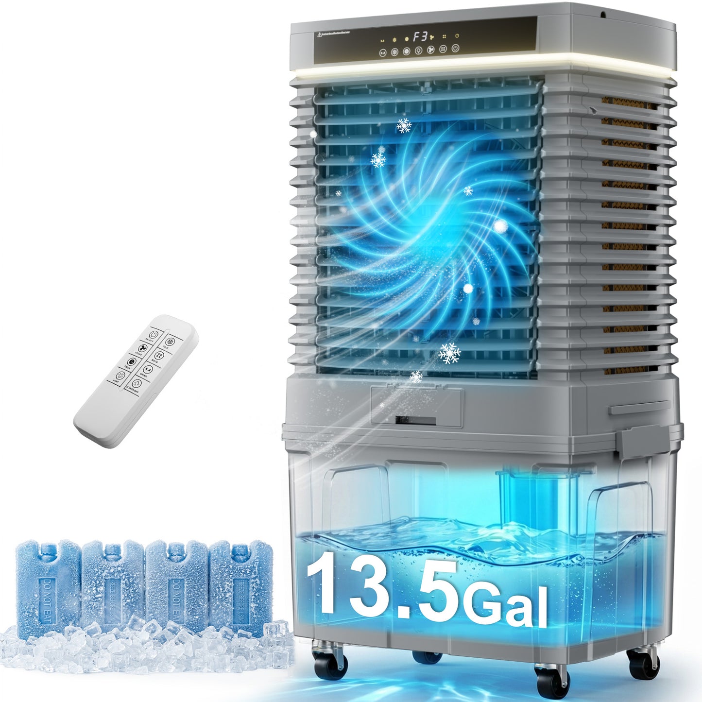 MEPTY 4000CFM Swamp Cooler,Evaporative Air Cooler with 13.5 Gal Detachable Water Tank,3 Speeds & LED Ambient Light,Windowless Portable Air Conditioner,Cooling Fan for Garage Yard Outdoor Patio