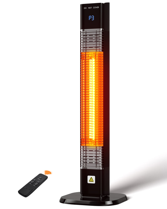 MEPTY Outdoor Indoor Patio Heater, 1500W Electric Infrared Heater with Tip-Over & Overheat Protection, 24H Timer, Remote
