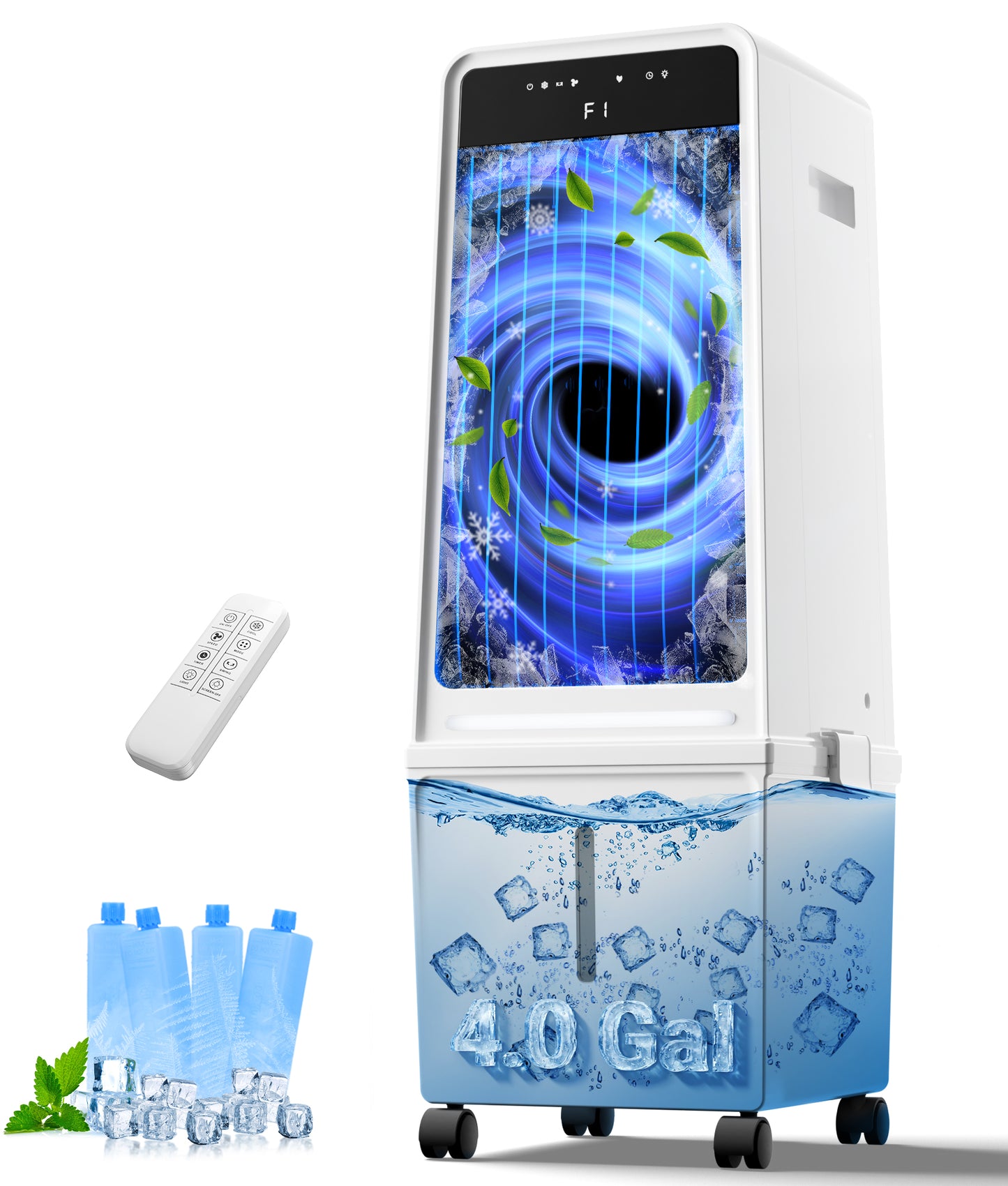 MEPTY Windowless Portable Air Conditioner,Swamp Cooler with 4 Gal Detachable Tank,3-In-1 Evaporative Air Cooler,AC Fan,LED Ambient Light,12H Timer,Air Cooler for Bedroom Living Room Office