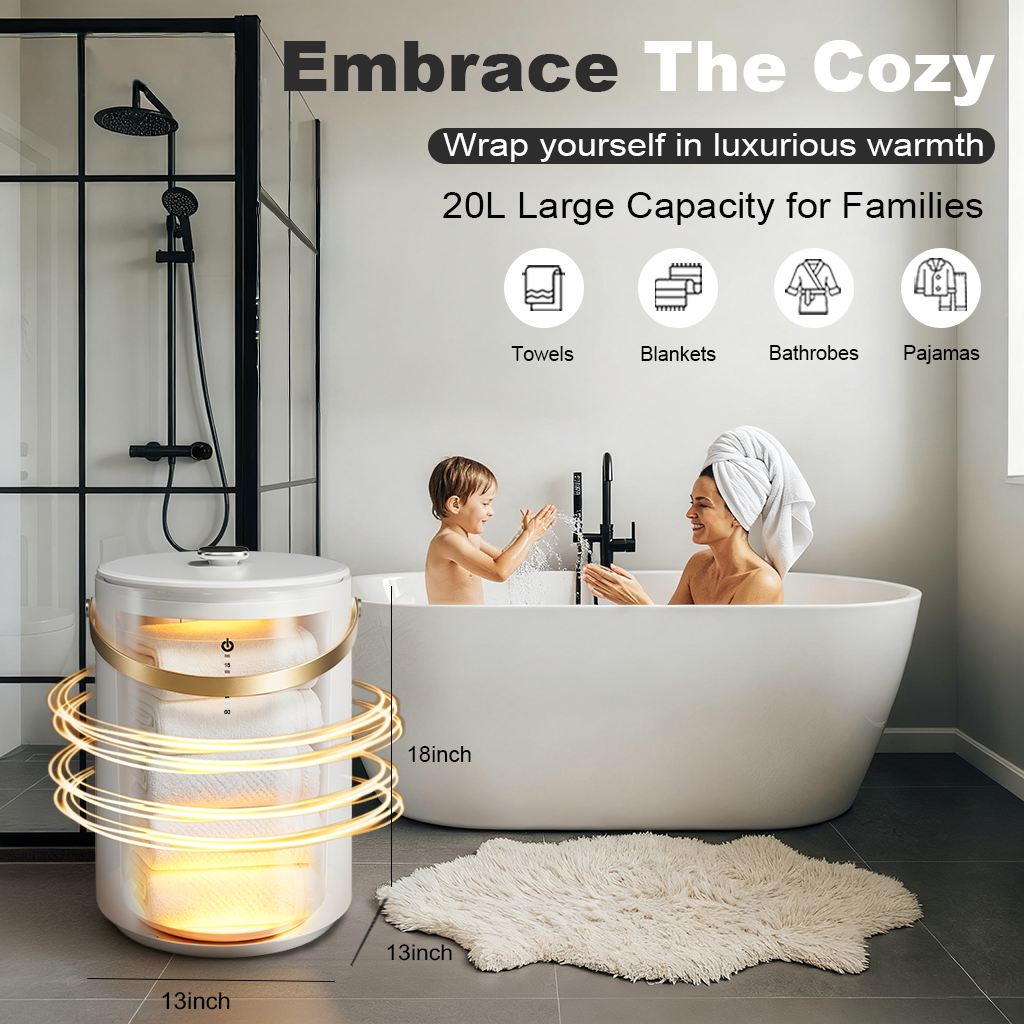 MEPTY Towel Warmer, Towel Warmers for Bathroom with Portable Handle, Luxury Towel Warmer Bucket with Auto Shut Off, Fit for Towels, Bathrobes, Blankets