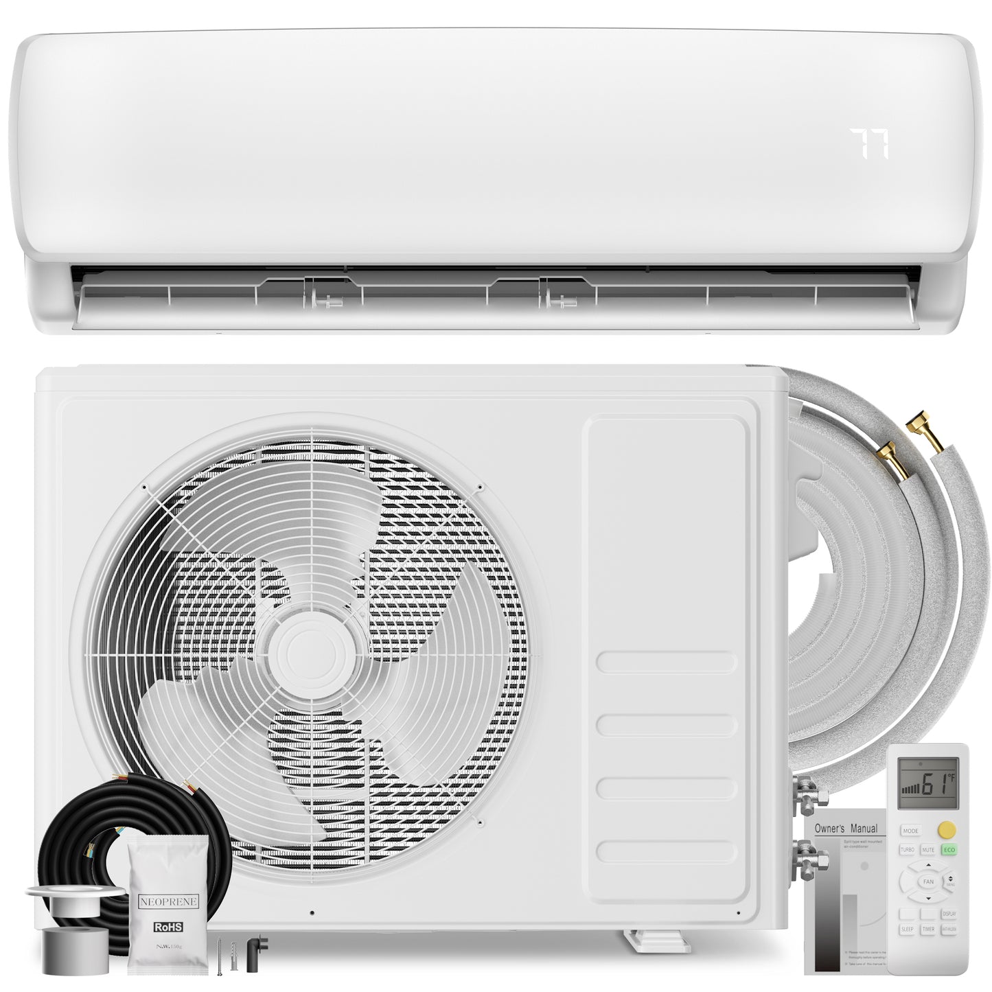 MEPTY 12000BTU Mini Split AC/Heating System, 19 SEER2 Energy Efficient Mini Split Air Conditioner, Ductless Inverter AC Unit with Pre-Charged Condenser, Cools Up to 750sq.ft
