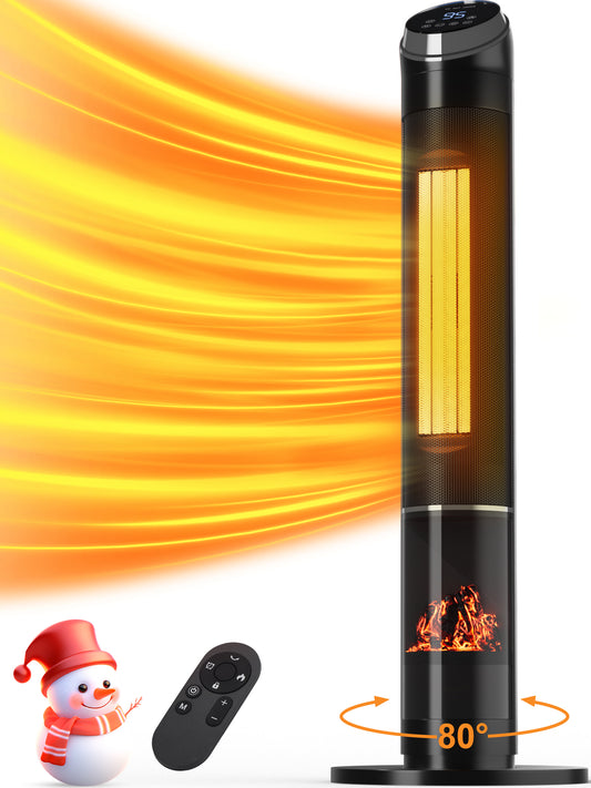 MEPTY Portable Electric Space Heater for Large Room 38" Ceramic Tower Space Heater with 3D Flame for Room Heating