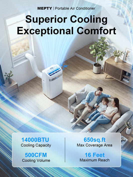 MEPTY 14000BTU Portable Air Conditioners, Portable AC Unit with Dehumidifier, Sleep Mode, 24H Timer, Cools Room up to 700 sq.ft, Room Air Conditioners with Auto-evaporation System for Bedroom