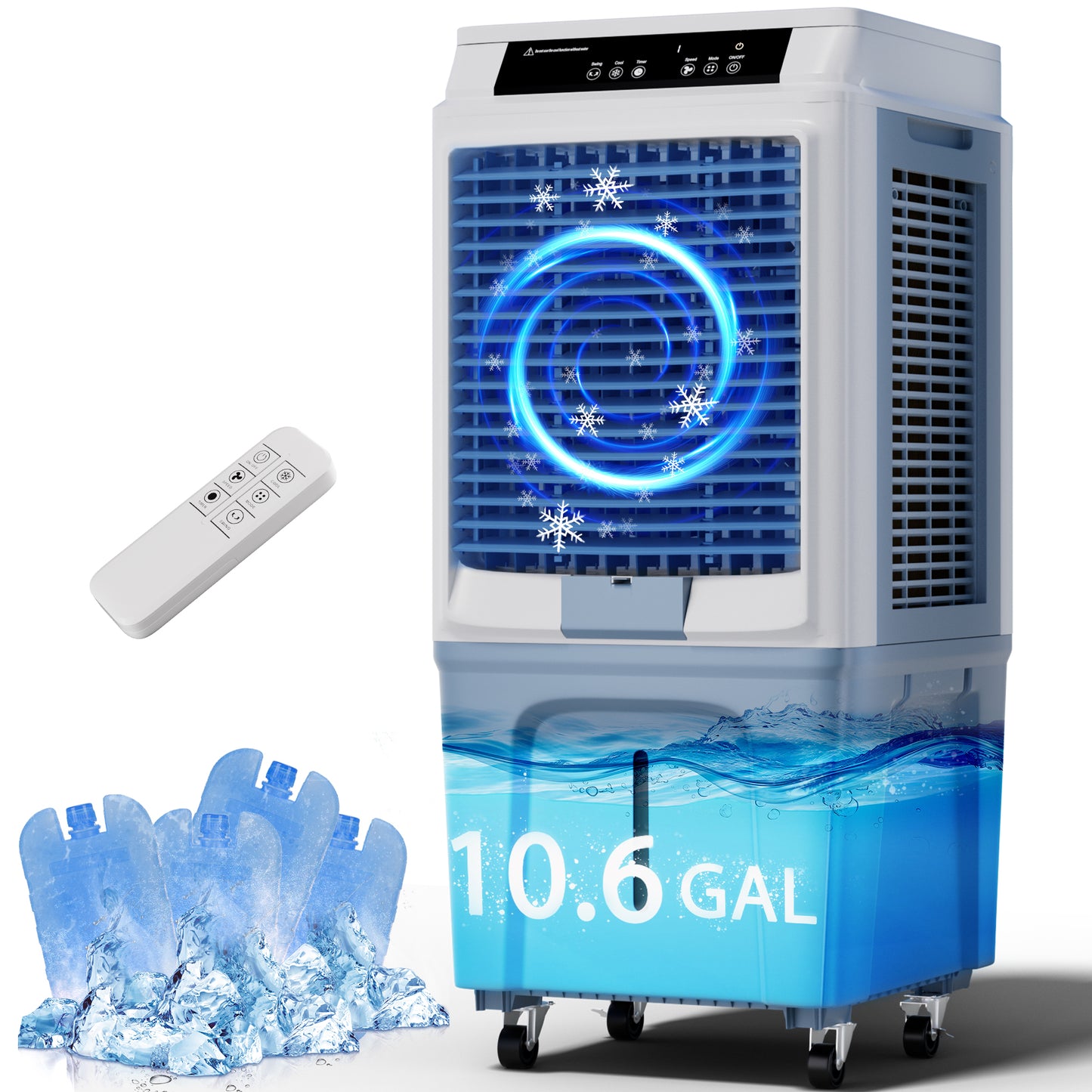 43 Inch Air Cooler for Large Room Garage Patio, Evaporative Air Cooler, 3880CFM Portable Swamp Cooler with Remote 3 Speeds Indoor Use, 12H Timer, 10.6 Gal Tank