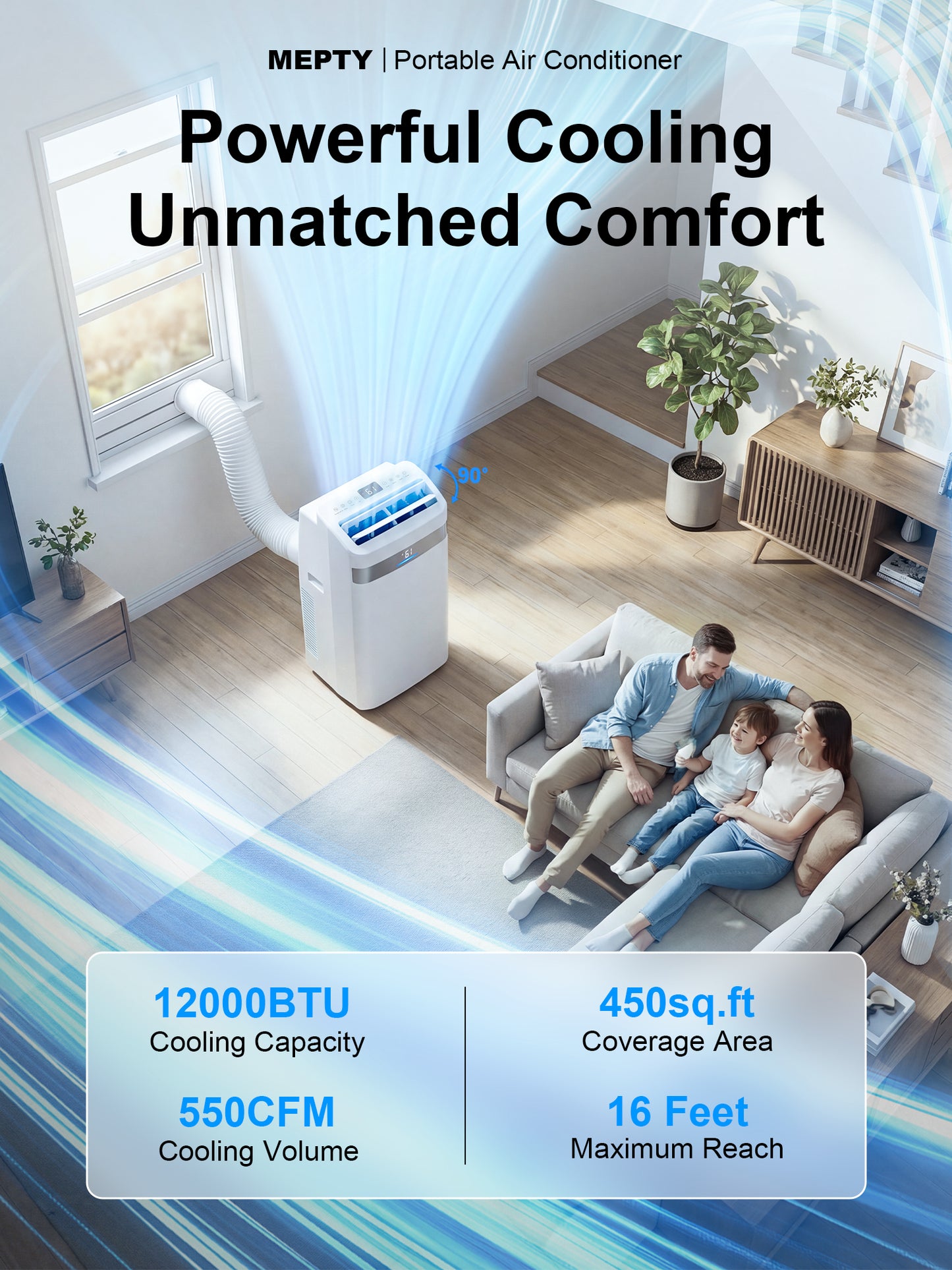 MEPTY 12000BTU Portable Air Conditioners, Portable AC Unit with Dehumidifier, Sleep Mode, 24H Timer, Cools Room up to 550 sq.ft, Room Air Conditioners with Auto-evaporation System for Bedroom