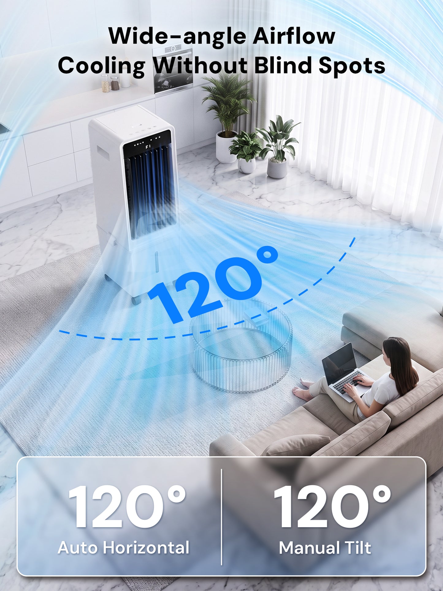 MEPTY 1800CFM Evaporative Air Cooler, Swamp Cooler with 4.2GAL Tank, Ambient Light, 3 Speeds, 4 Modes, 12H Timer, Windowless Portable Air Conditioner for Indoor Room Bedroom