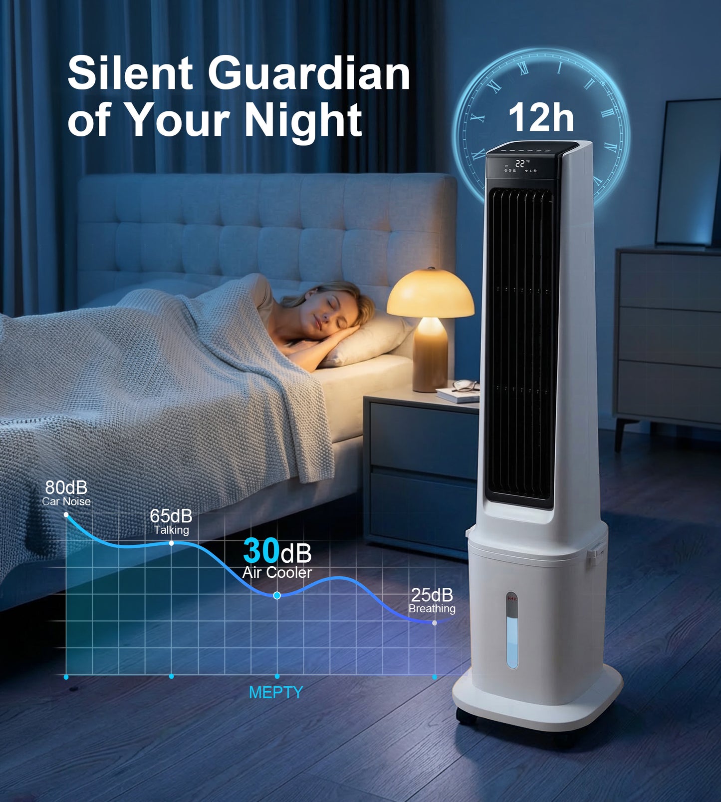 EPTY 46"Cooling Fans that Blow Cold air,3-IN-1 Windowless Portable Air Conditioners,Swamp Cooler,12H Timer,4 Modes & 3 Speeds,Evaporative Air Cooler with Removable 5Gal Water Tank for Bedroom Indoor