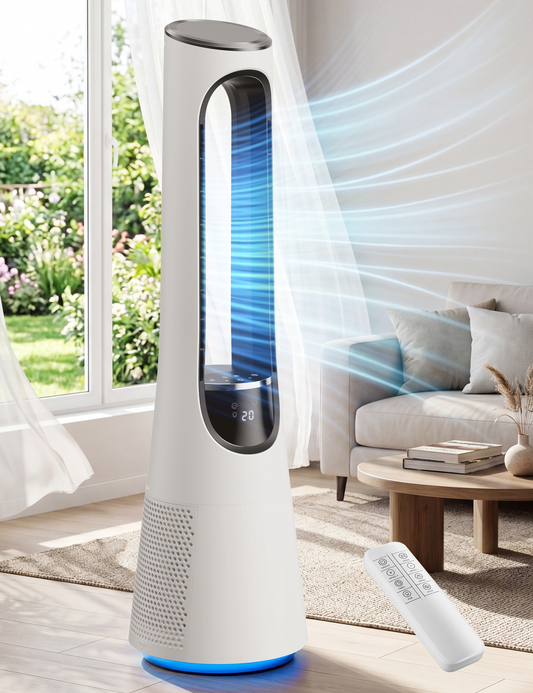 MEPTY 38" Bladeless Tower Fan for Bedroom,Bladeless Fan with 5-Color LED,120°Adjustable Oscillating,20 Speeds & 4 Modes,Quiet DC Motor,Cooling Fan for Home Office Use