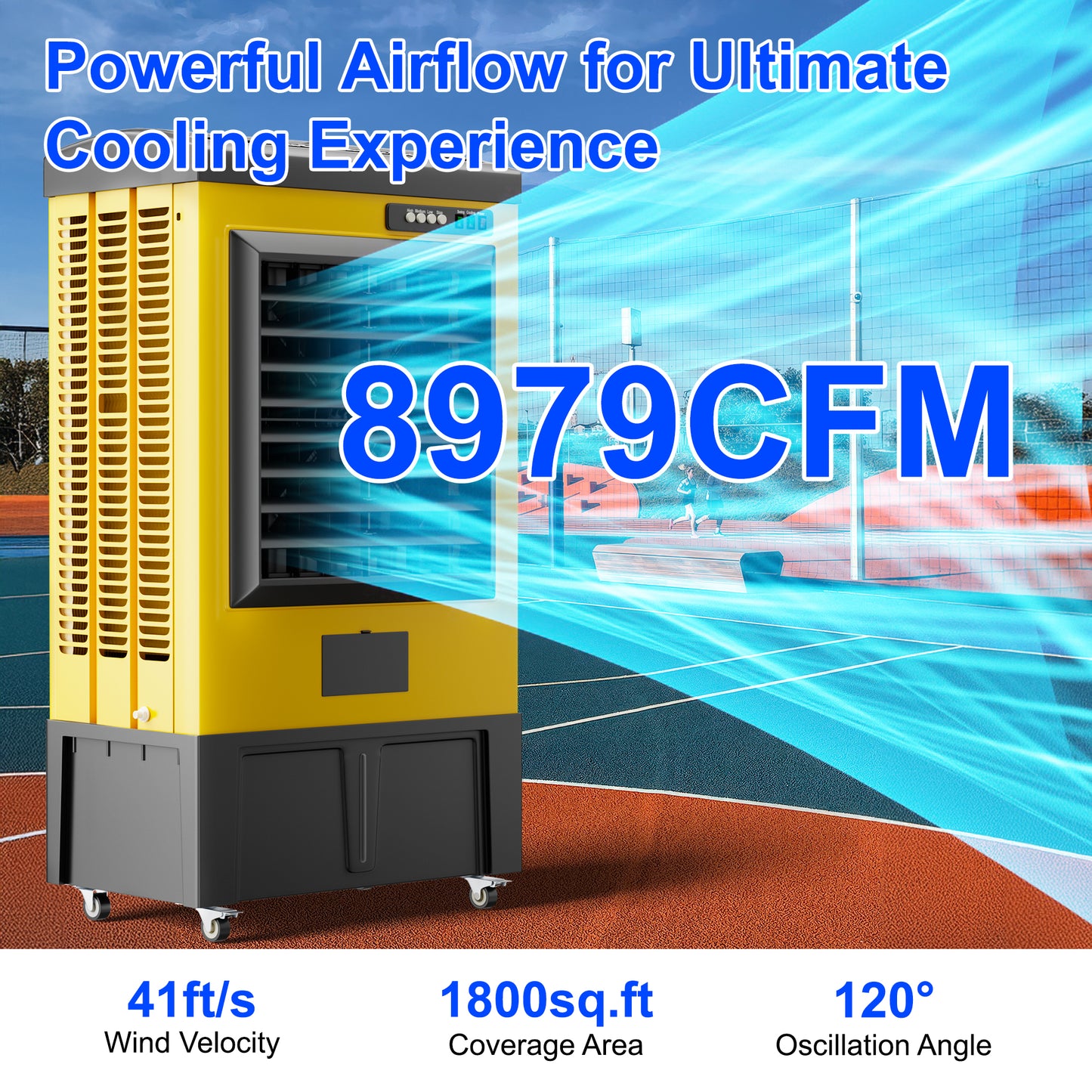 MEPTY 8979CFM Portable Swamp Cooler, Evaporative Air Cooler with 36 Gal Water Tank, Continuous Auto Fill, 3 Speeds, 120°Oscillation, Outdoor Cooling Fan for Industrial, Garage, Commercial Use