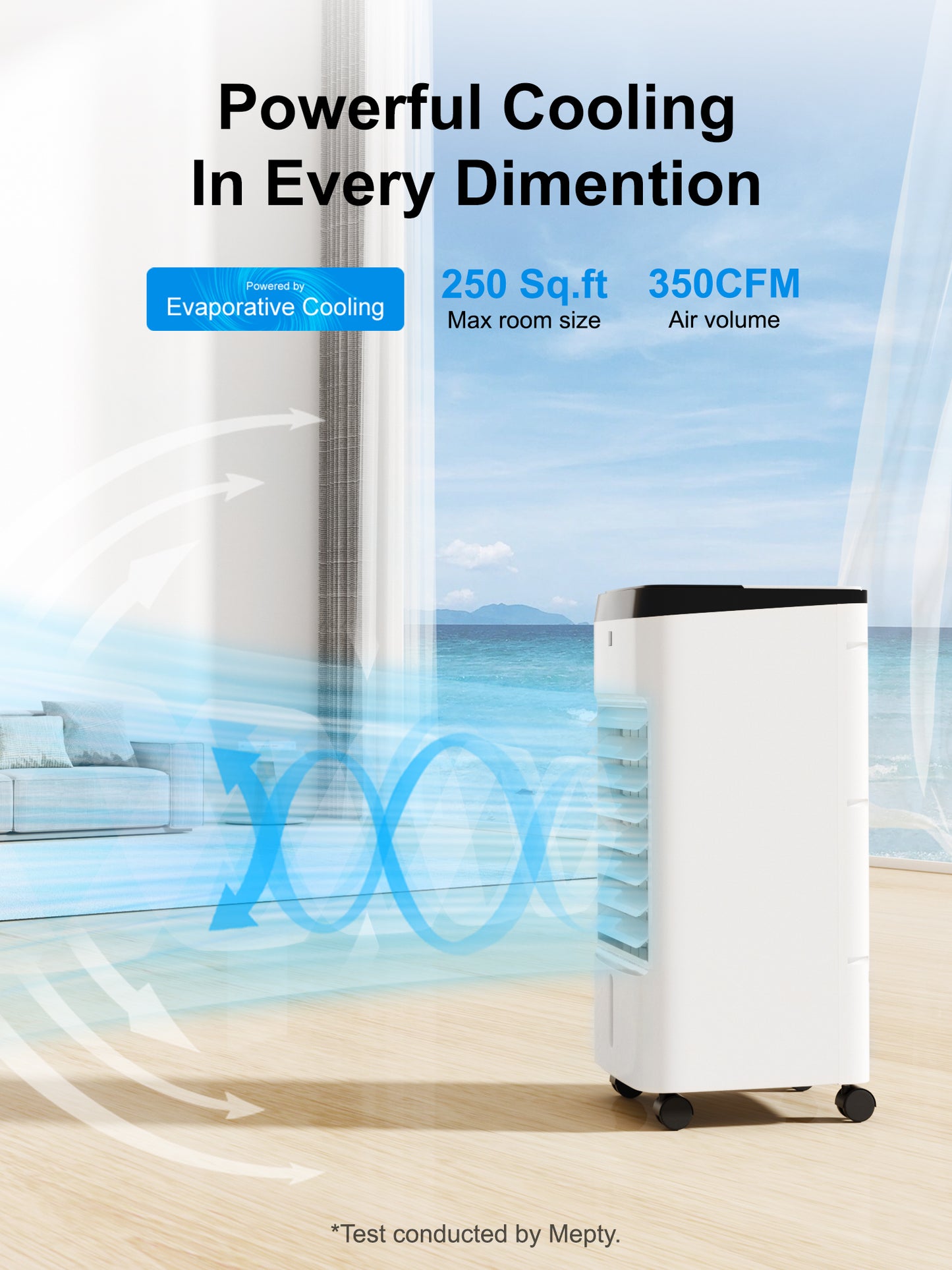 MEPTY Windowless Portable Air Conditioner, Swamp Cooler for Bedroom, Evaporative Cooler with Timer, Remote