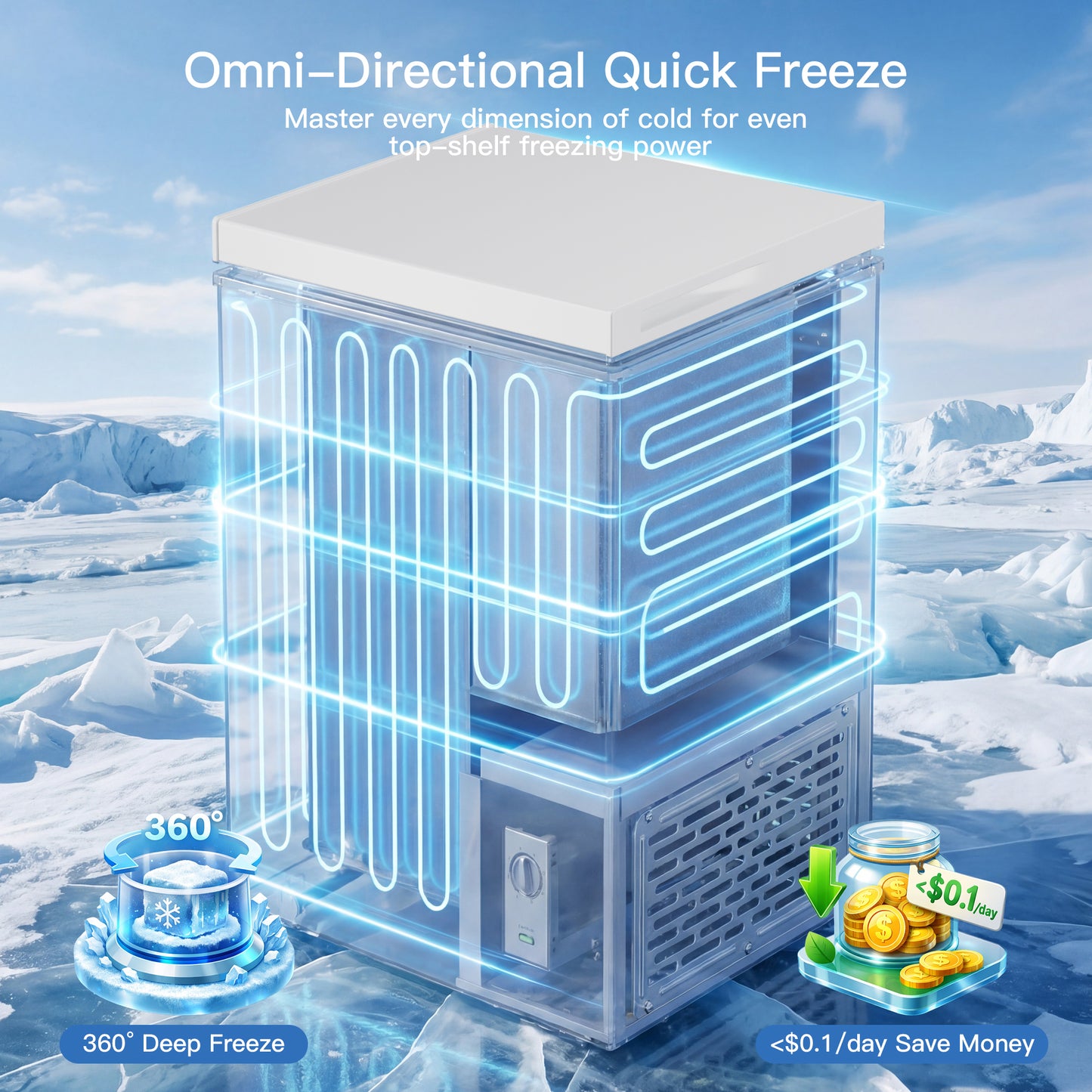 MEPTY 3.4 Cu.Ft Chest Freezer,Top Open Door Small Deep Freezer with 2 Removable Baskets,7 Adjustable Thermostat,Built-in LED Light