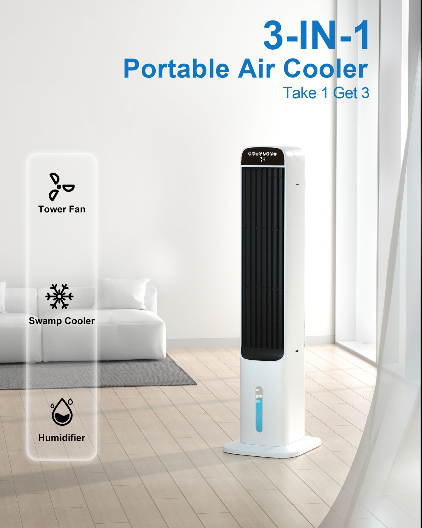 MEPTY 3-IN-1 Evaporative Air Cooler, Cooling Fans that Blow Cold Air
