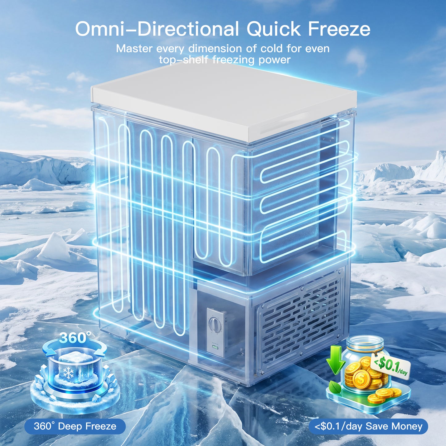 MEPTY 2.05 Cu.Ft Chest Freezer,Top Open Door Small Deep Freezer with 2 Removable Baskets,7 Adjustable Thermostat,Built-in LED Light