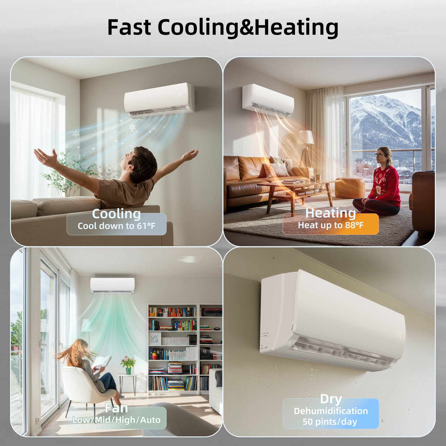 MEPTY 9000BTU Mini Split AC/Heating System, 19 SEER2 Energy Efficient Mini Split Air Conditioner, Ductless Inverter AC Unit with Pre-Charged Condenser, Cools Up to 450sq.ft