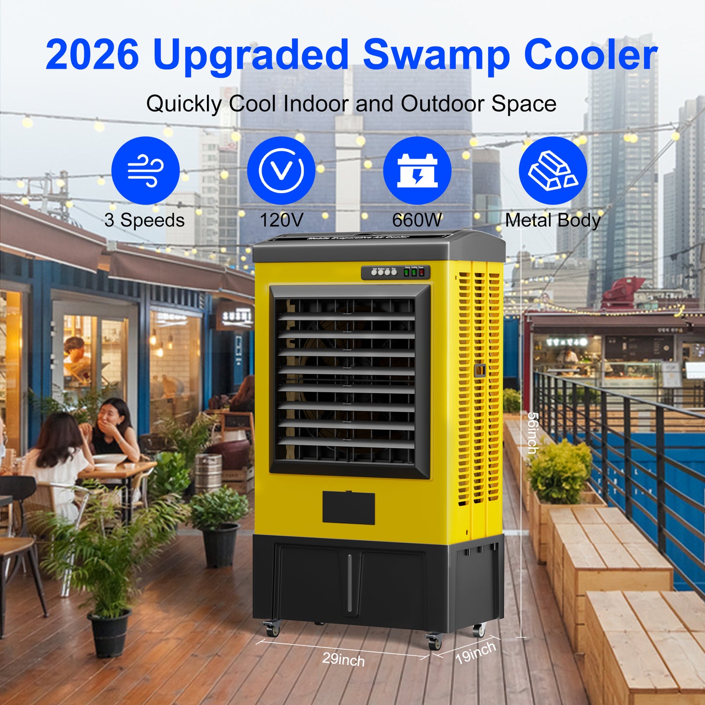 MEPTY 8979CFM Portable Swamp Cooler, Evaporative Air Cooler with 36 Gal Water Tank, Continuous Auto Fill, 3 Speeds, 120°Oscillation, Outdoor Cooling Fan for Industrial, Garage, Commercial Use