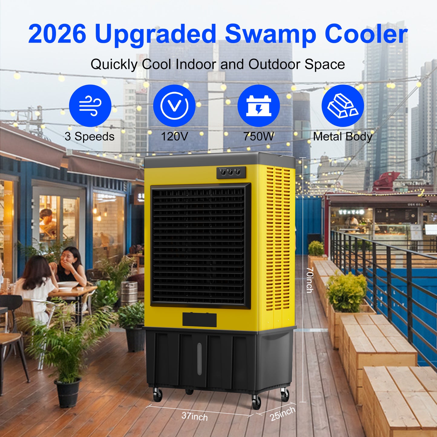 MEPTY 14715CFM Portable Swamp Cooler, Evaporative Air Cooler with 53 Gal Water Tank, Continuous Auto Fill, 3 Speeds, 120°Oscillation, Industrial Outdoor Swamp Coolers for Patios, Garage