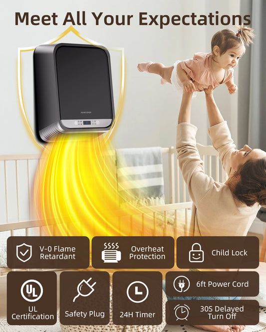 MEPTY 1500W Wall Mounted Space Heater with Towel Rack, IP24 Wall Heater, UL Certified, Thermostat & Remote Control, 24H Timer, ECO Mode, heaters for Indoor Use in Bathroom, Garag