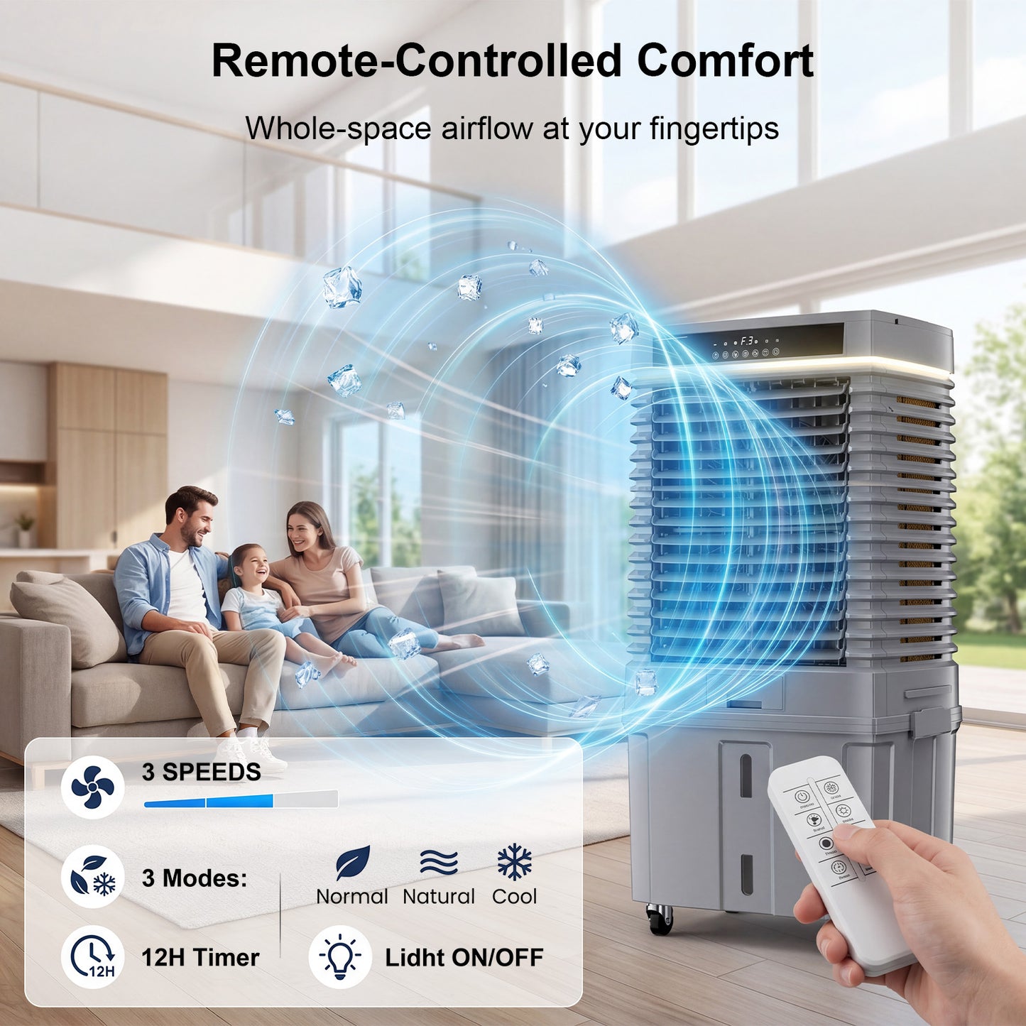 MEPTY 4000CFM Swamp Cooler,Evaporative Air Cooler with 13.5 Gal Detachable Water Tank,3 Speeds & LED Ambient Light,Windowless Portable Air Conditioner,Cooling Fan for Garage Yard Outdoor Patio