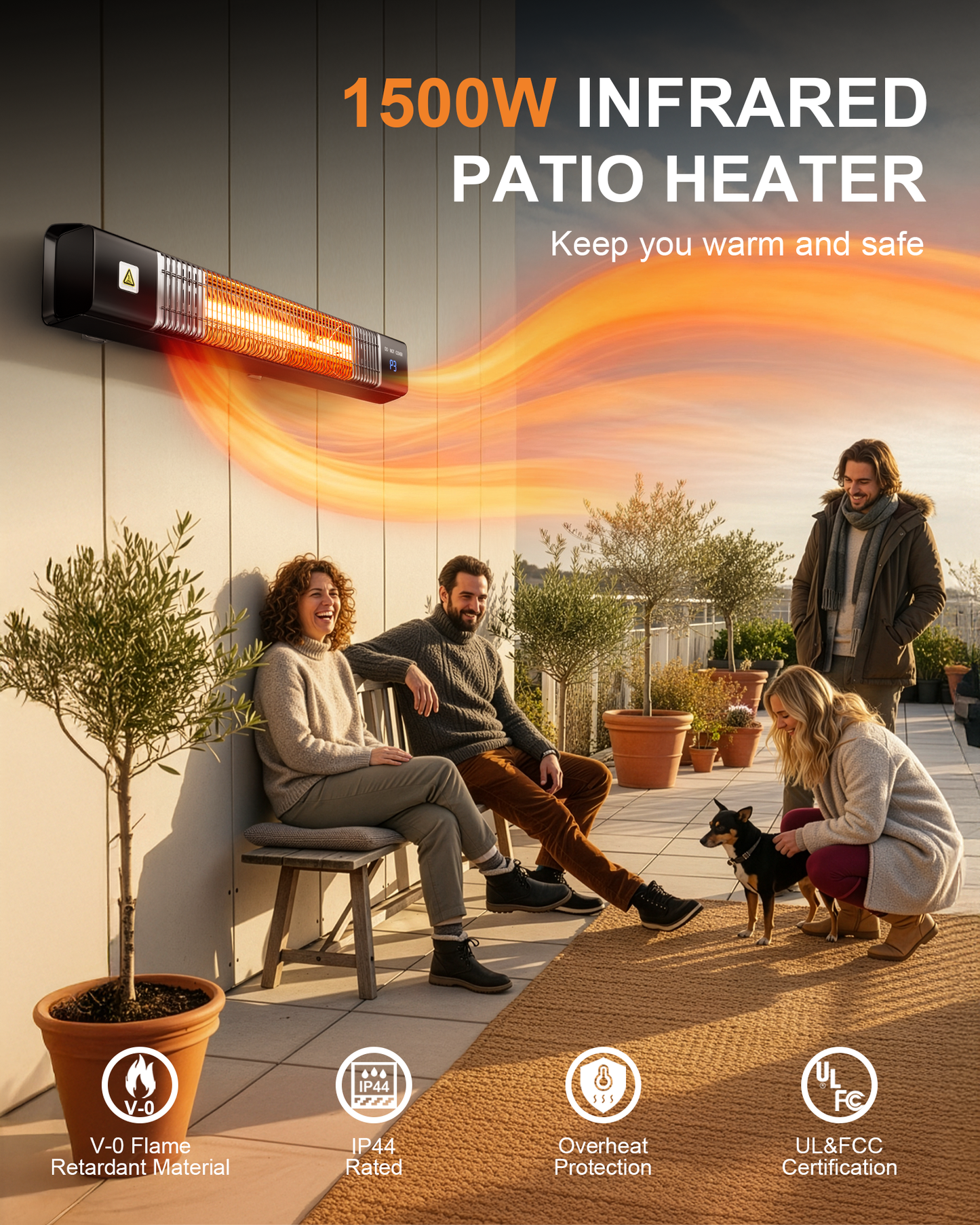 MEPTY Electric Wall mounted Heaters for Outdoor Use, Outdoor Patio Heater with 24H Timer, Remote, Overheat Waterproof Protection, Garage Heater