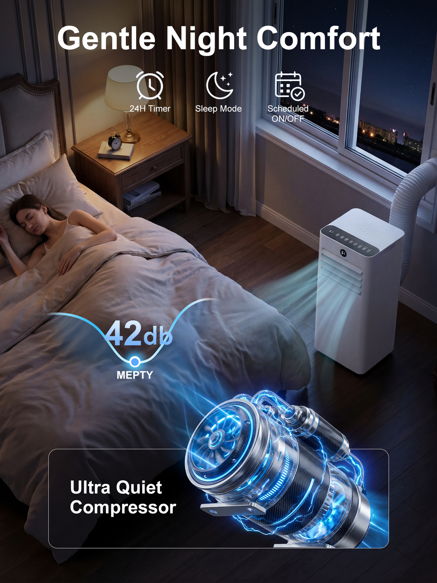 MEPTY 10000BTU Portable Air Conditioners, Portable AC Unit with Dehumidifier, Sleep Mode, 24H Timer, Cools Room up to 450 sq.ft, Room Air Conditioners with Self-evaporation System for Bedroom