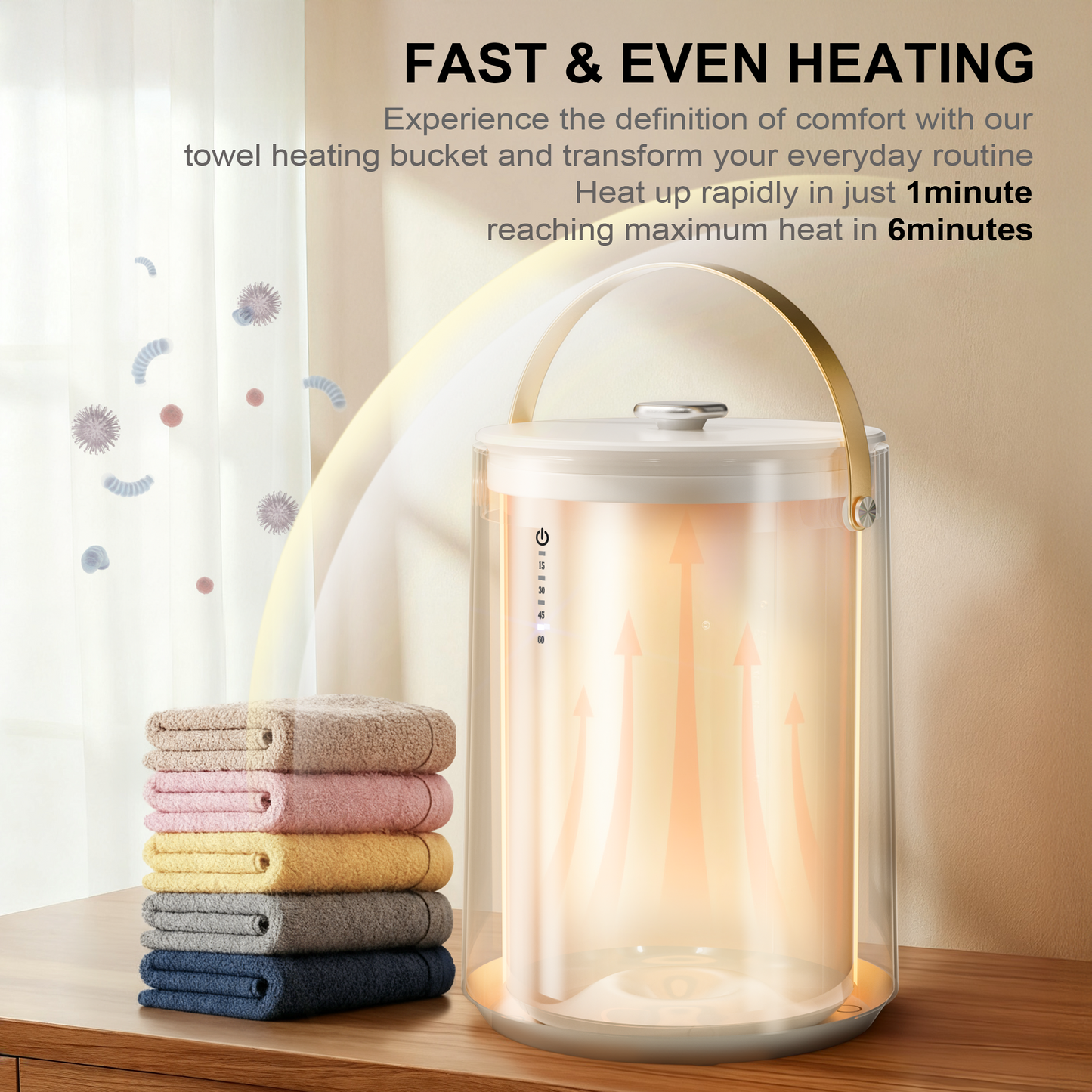 MEPTY Towel Warmer, Towel Warmers for Bathroom with Portable Handle, Luxury Towel Warmer Bucket with Auto Shut Off, Fit for Towels, Bathrobes, Blankets