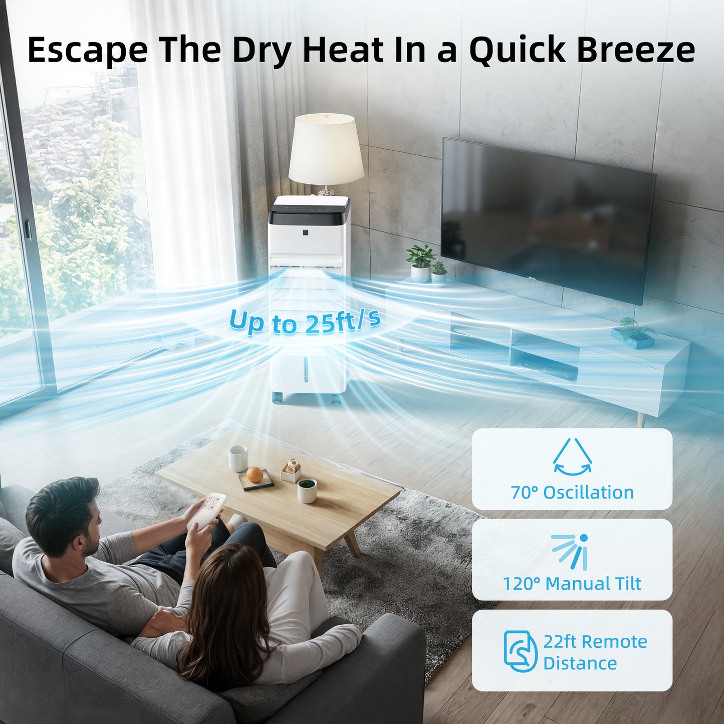 MEPTY Swamp Cooler, Windowless Portable Air Conditioners with 120°Oscillation, Evaporative Air Cooler with Remote,12H Timer